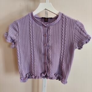 Purple Knit Ruffle Button Up Cardigan Size M Pastel Coquette Dainty
